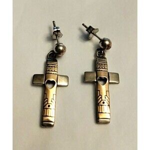 Carolyn Pollack & Roderick Tenorio 14K Gold & 925  Silver Vintage Cross Earrings